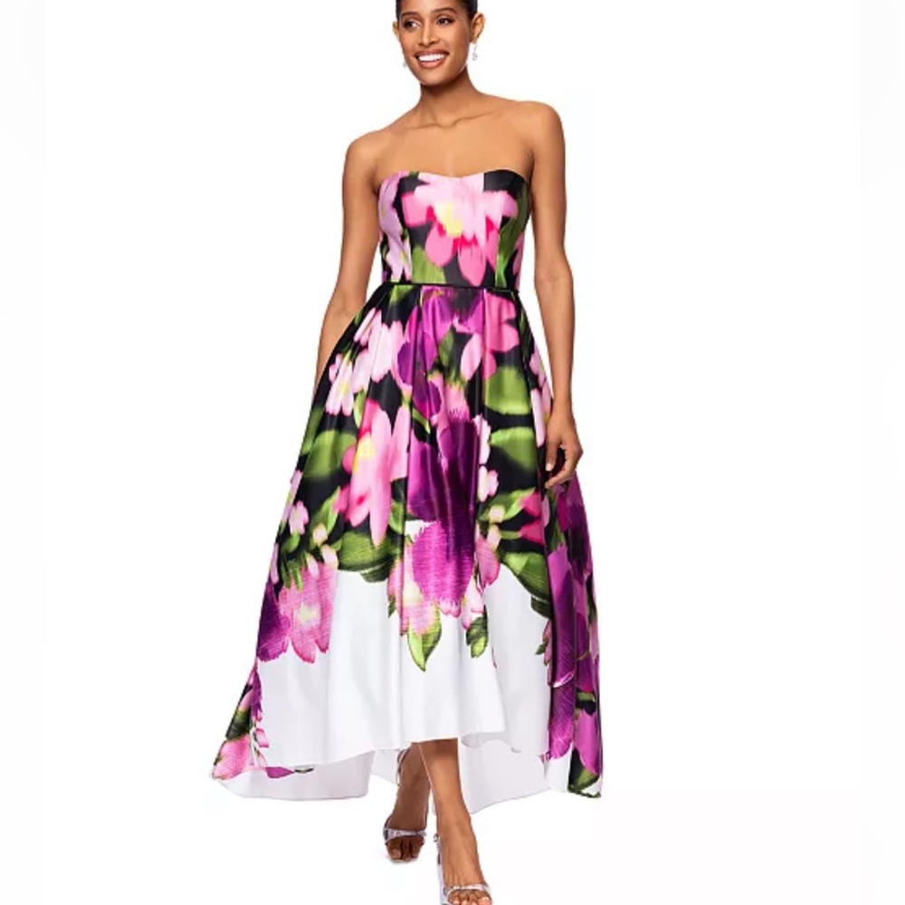 Betsy & Adam Floral Print Strapless Ball Gown, Sz 6, New